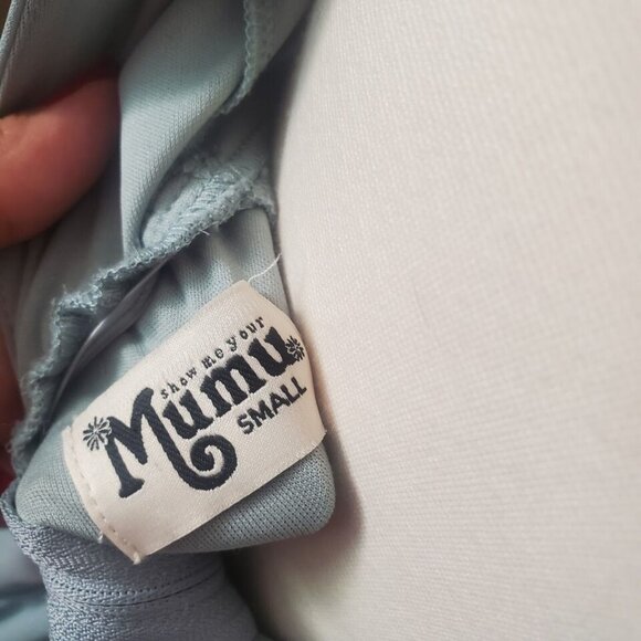 $198 Show me your MuMu Jenn Maxi Dress, Silver Sage Blue, Prom Bridal Size SMALL - Picture 9 of 9